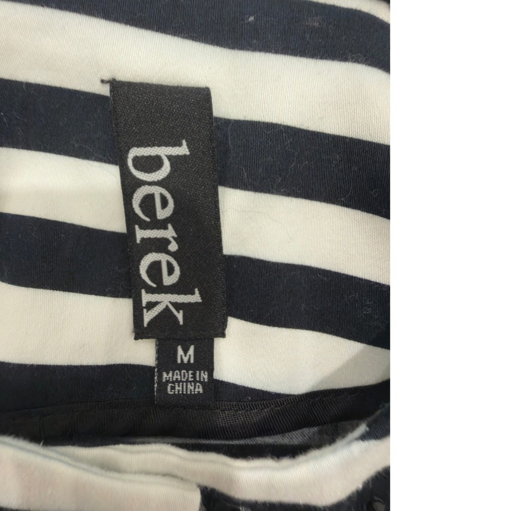 Berek Women Black White Palm Tree Stripe Button Front Tropical Jacket Size M - Picture 2 of 11